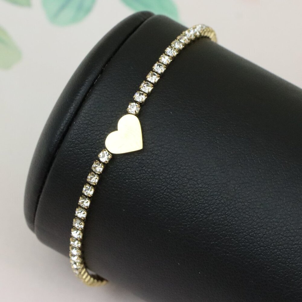 Elegant Heart Charm Yellow Bracelet with Crystal Accents, XPBL0666